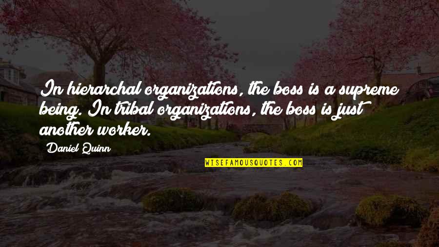 Being The Boss Quotes By Daniel Quinn: In hierarchal organizations, the boss is a supreme Being The Boss Quotes By Daniel Quinn: In hierarchal organizations, the boss is a supreme
