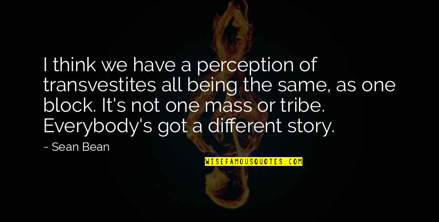 Being The Same And Different Quotes By Sean Bean: I think we have a perception of transvestites