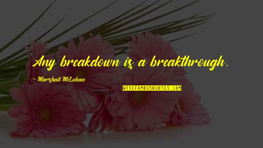 Being Tipsy Quotes By Marshall McLuhan: Any breakdown is a breakthrough.