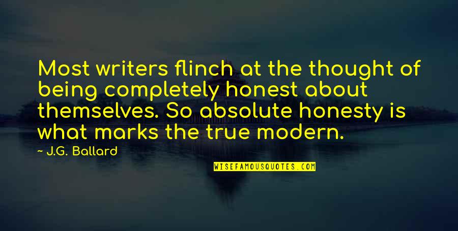 Being True And Honest Quotes By J.G. Ballard: Most writers flinch at the thought of being