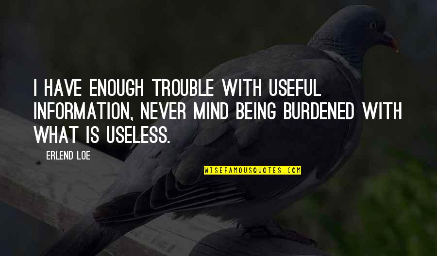 Being Useful Quotes By Erlend Loe: I have enough trouble with useful information, never