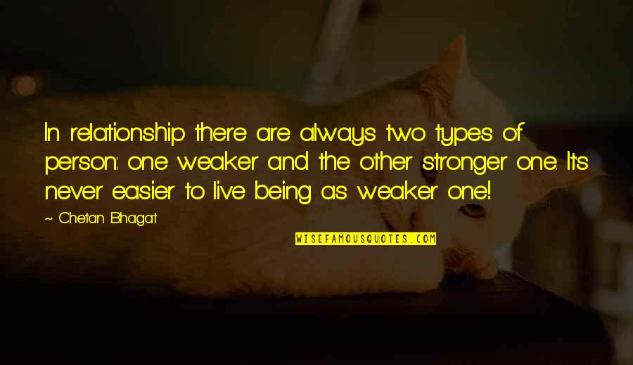 Being Your Own Person In A Relationship Quotes By Chetan Bhagat: In relationship there are always two types of