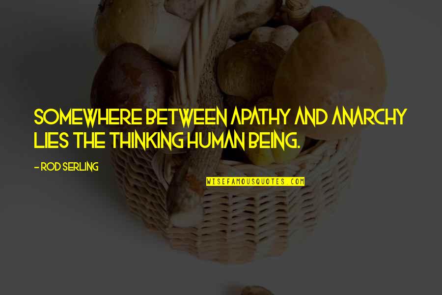 Beister Mens Garden Quotes By Rod Serling: Somewhere between apathy and anarchy lies the thinking