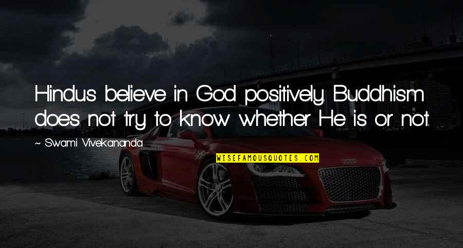 Believe In God Quotes By Swami Vivekananda: Hindus believe in God positively. Buddhism does not