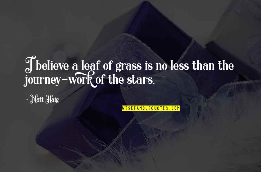 Believe In The Stars Quotes By Matt Haig: I believe a leaf of grass is no