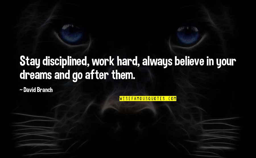 Believe In Your Dreams Quotes By David Branch: Stay disciplined, work hard, always believe in your