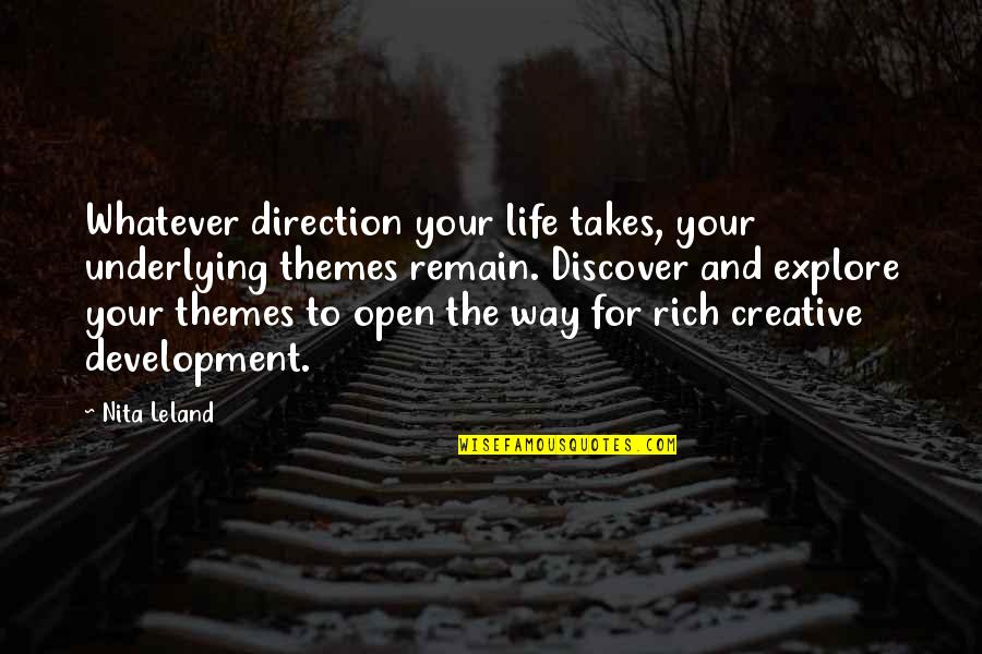 Believe In Yourself God Quotes By Nita Leland: Whatever direction your life takes, your underlying themes