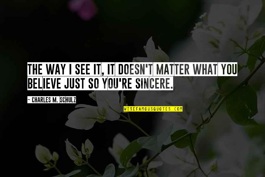 Believe What U See Quotes By Charles M. Schulz: The way I see it, it doesn't matter