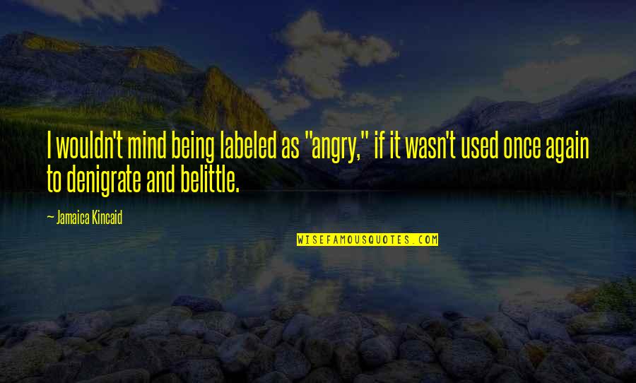 Belittle You Quotes By Jamaica Kincaid: I wouldn't mind being labeled as "angry," if
