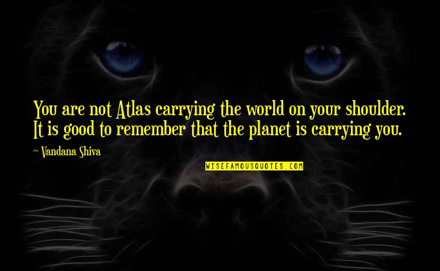 Bellugi Mauro Quotes By Vandana Shiva: You are not Atlas carrying the world on Bellugi Mauro Quotes By Vandana Shiva: You are not Atlas carrying the world on