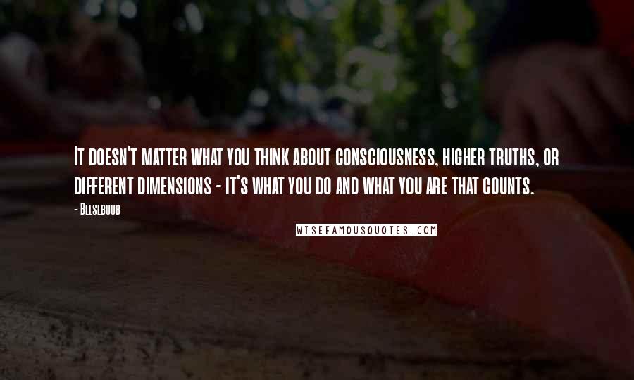 Belsebuub quotes: It doesn't matter what you think about consciousness, higher truths, or different dimensions - it's what you do and what you are that counts.