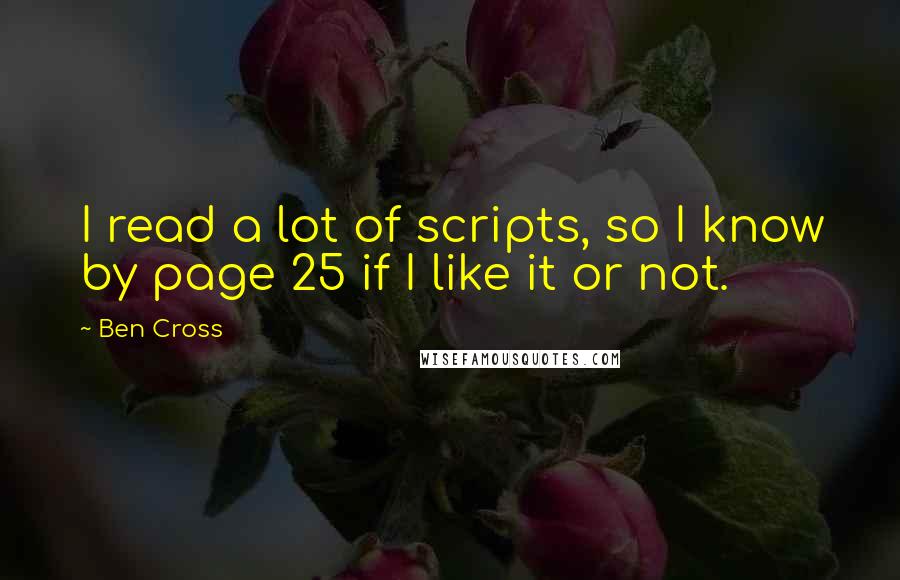 Ben Cross quotes: I read a lot of scripts, so I know by page 25 if I like it or not.