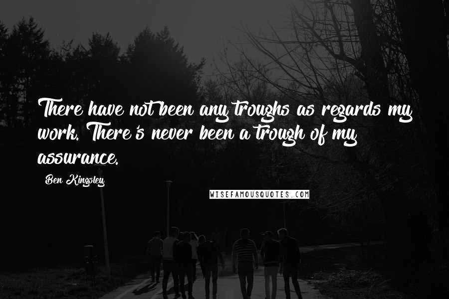 Ben Kingsley quotes: There have not been any troughs as regards my work. There's never been a trough of my assurance.