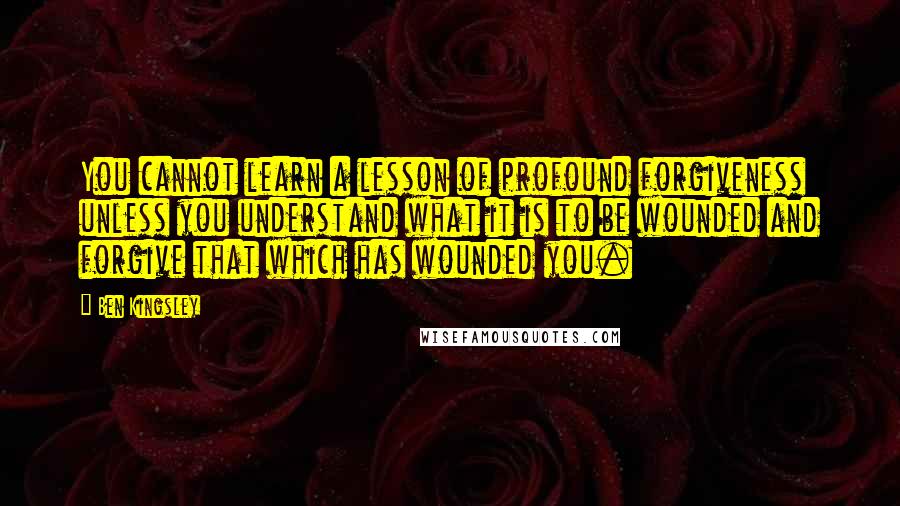 Ben Kingsley quotes: You cannot learn a lesson of profound forgiveness unless you understand what it is to be wounded and forgive that which has wounded you.