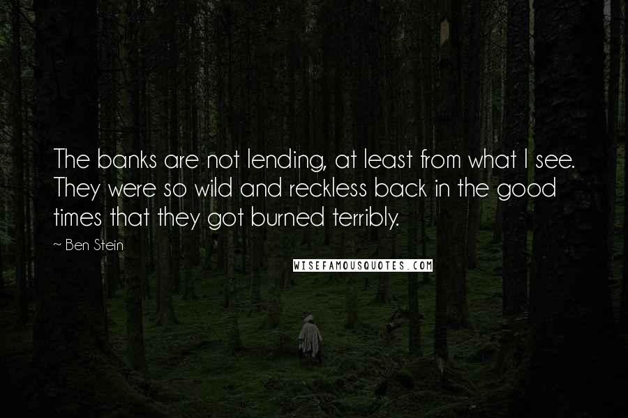 Ben Stein quotes: The banks are not lending, at least from what I see. They were so wild and reckless back in the good times that they got burned terribly.