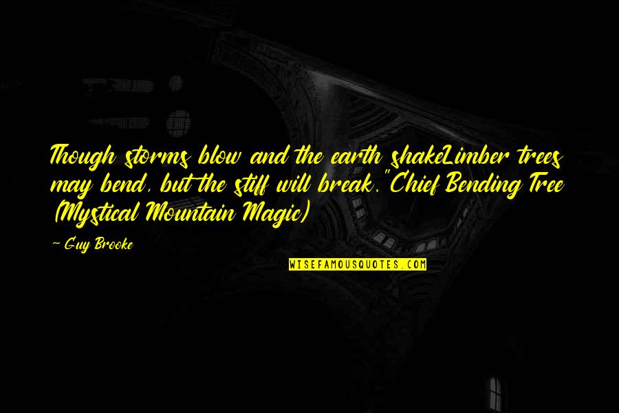 Bending Over Quotes By Guy Brooke: Though storms blow and the earth shakeLimber trees Bending Over Quotes By Guy Brooke: Though storms blow and the earth shakeLimber trees