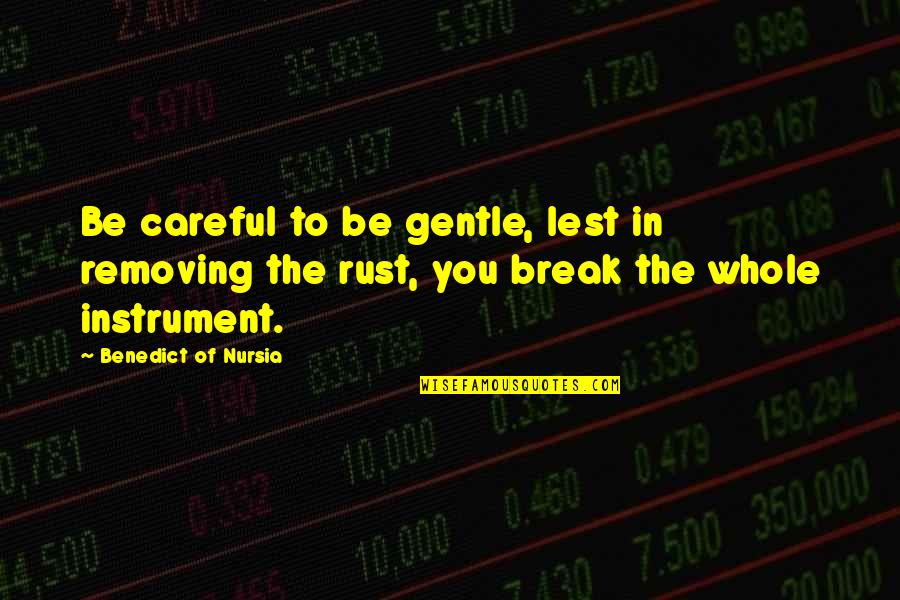 Benedict Of Nursia Quotes By Benedict Of Nursia: Be careful to be gentle, lest in removing