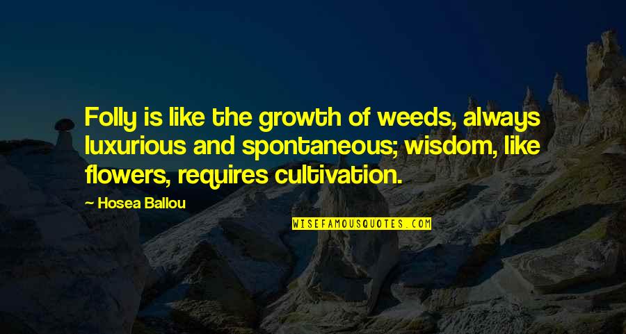 Benglis Studio Quotes By Hosea Ballou: Folly is like the growth of weeds, always