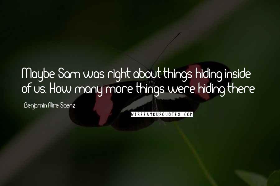 Benjamin Alire Saenz quotes: Maybe Sam was right about things hiding inside of us. How many more things were hiding there?