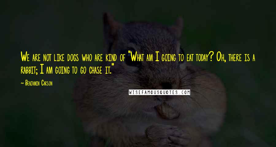 Benjamin Carson quotes: We are not like dogs who are kind of "What am I going to eat today? Oh, there is a rabbit; I am going to go chase it."