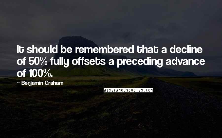 Benjamin Graham quotes: It should be remembered that a decline of 50% fully offsets a preceding advance of 100%.