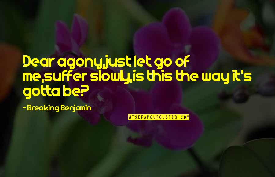 Benjamin's Quotes By Breaking Benjamin: Dear agony,just let go of me,suffer slowly,is this