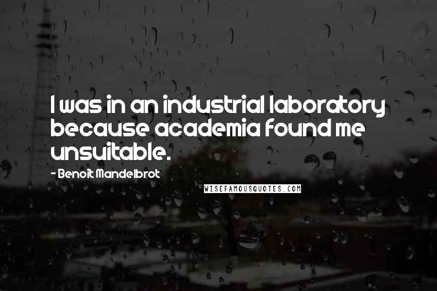 Benoit Mandelbrot quotes: I was in an industrial laboratory because academia found me unsuitable.