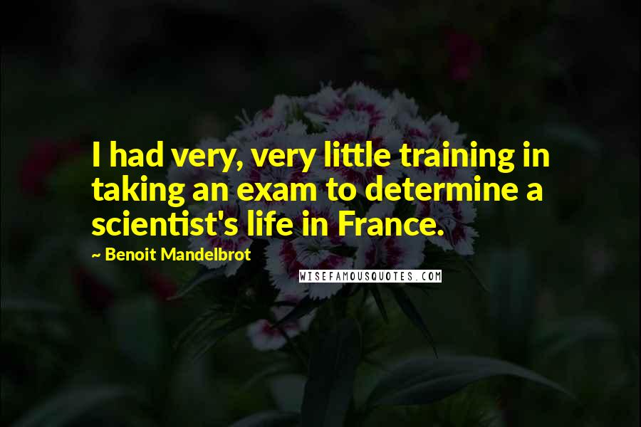 Benoit Mandelbrot quotes: I had very, very little training in taking an exam to determine a scientist's life in France.