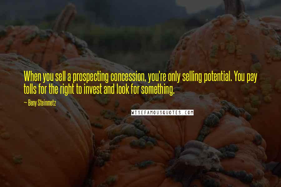 Beny Steinmetz quotes: When you sell a prospecting concession, you're only selling potential. You pay tolls for the right to invest and look for something.