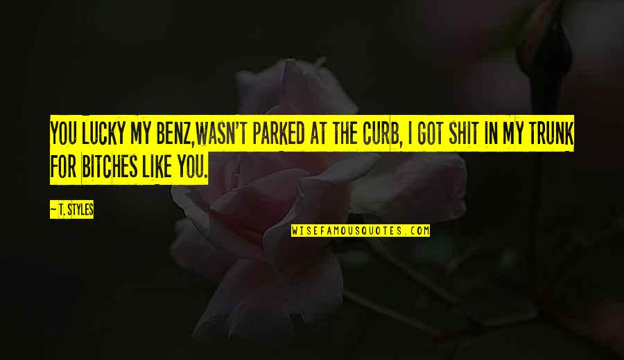 Benz's Quotes By T. Styles: You lucky my Benz,wasn't parked at the curb,