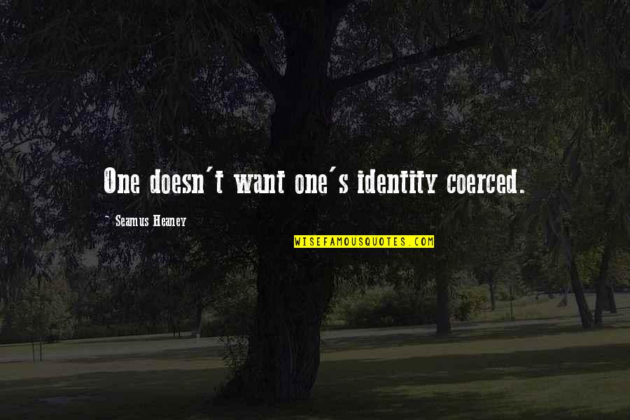 Berandol's Quotes By Seamus Heaney: One doesn't want one's identity coerced. Berandol's Quotes By Seamus Heaney: One doesn't want one's identity coerced.