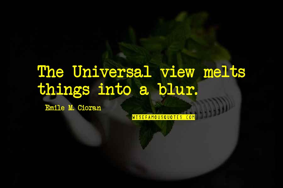 Bercen Quotes By Emile M. Cioran: The Universal view melts things into a blur. Bercen Quotes By Emile M. Cioran: The Universal view melts things into a blur.