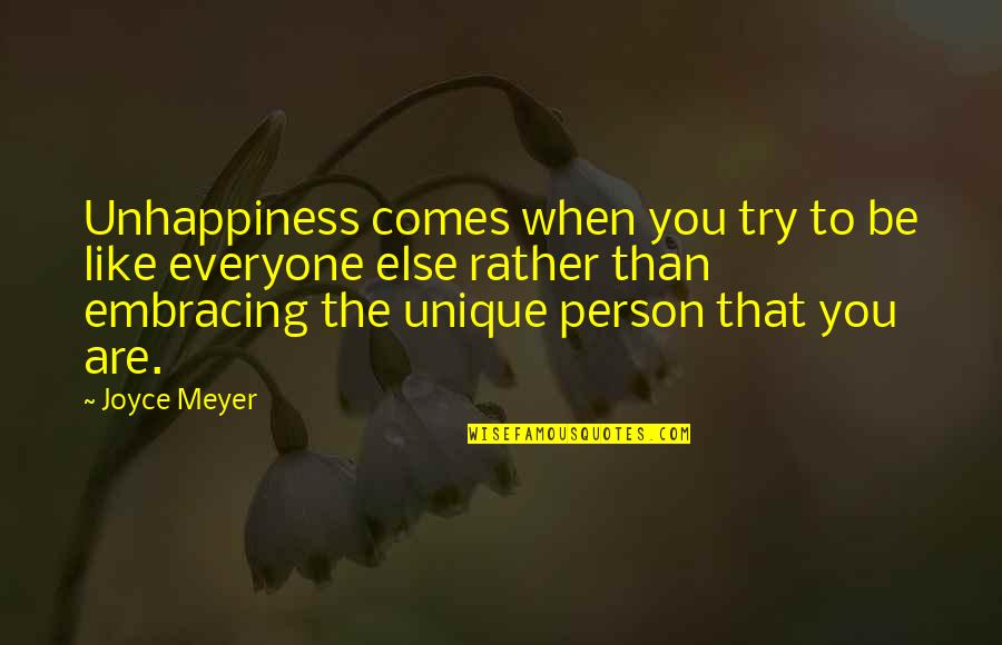 Berenices Bridal Quotes By Joyce Meyer: Unhappiness comes when you try to be like Berenices Bridal Quotes By Joyce Meyer: Unhappiness comes when you try to be like
