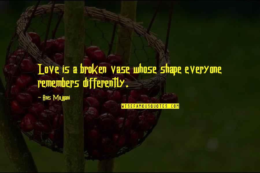 Bergabungnya Quotes By Anis Mojgani: Love is a broken vase whose shape everyone