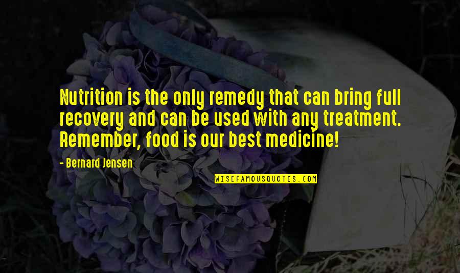 Bernard Jensen Quotes By Bernard Jensen: Nutrition is the only remedy that can bring