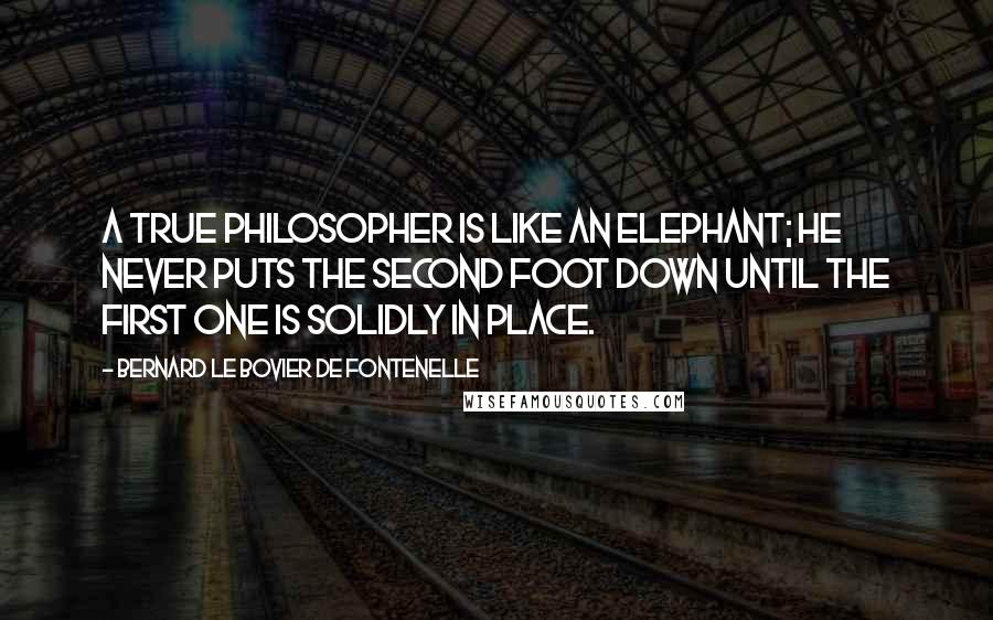 Bernard Le Bovier De Fontenelle quotes: A true philosopher is like an elephant; he never puts the second foot down until the first one is solidly in place.