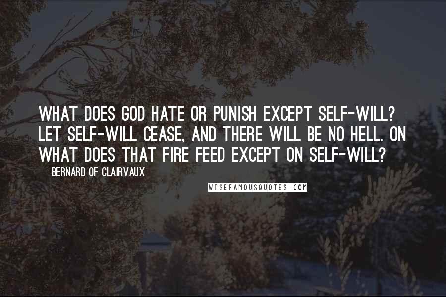 Bernard Of Clairvaux quotes: What does God hate or punish except self-will? Let self-will cease, and there will be no hell. On what does that fire feed except on self-will?