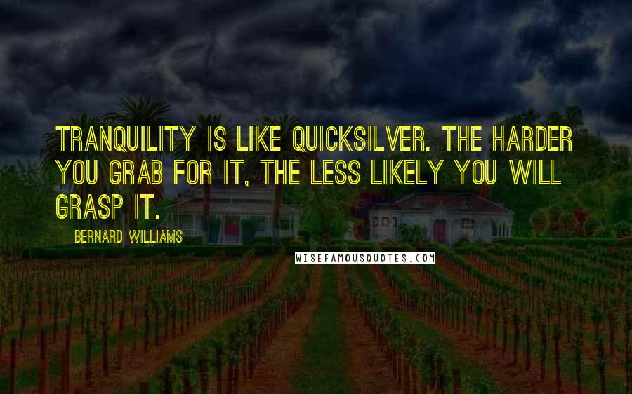 Bernard Williams quotes: Tranquility is like quicksilver. The harder you grab for it, the less likely you will grasp it.