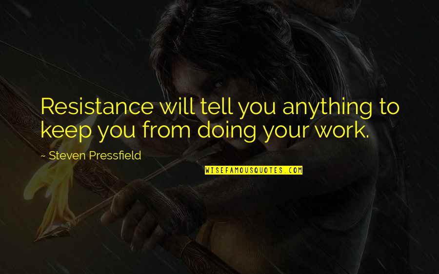 Bernie Ebbers Quotes By Steven Pressfield: Resistance will tell you anything to keep you Bernie Ebbers Quotes By Steven Pressfield: Resistance will tell you anything to keep you