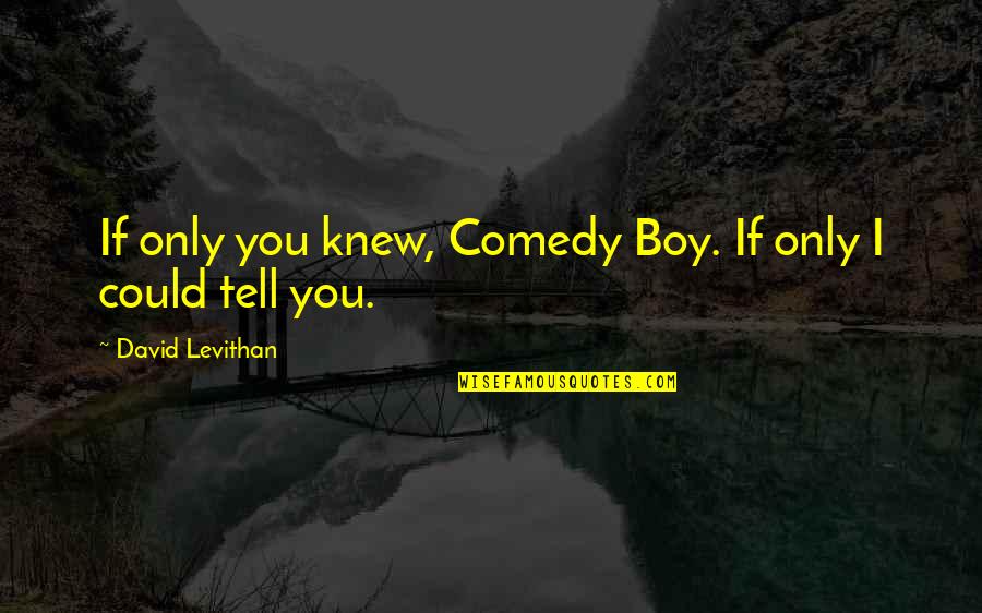 Bernies Mittens Quotes By David Levithan: If only you knew, Comedy Boy. If only
