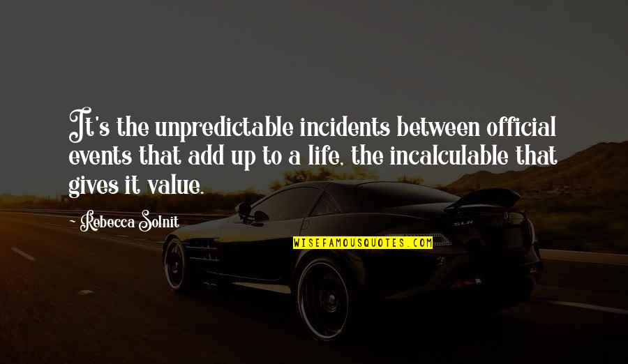 Berrow Velvet Quotes By Rebecca Solnit: It's the unpredictable incidents between official events that Berrow Velvet Quotes By Rebecca Solnit: It's the unpredictable incidents between official events that