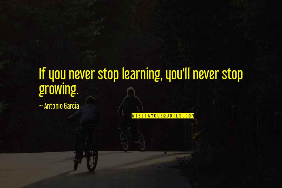 Bertling Artist Quotes By Antonio Garcia: If you never stop learning, you'll never stop