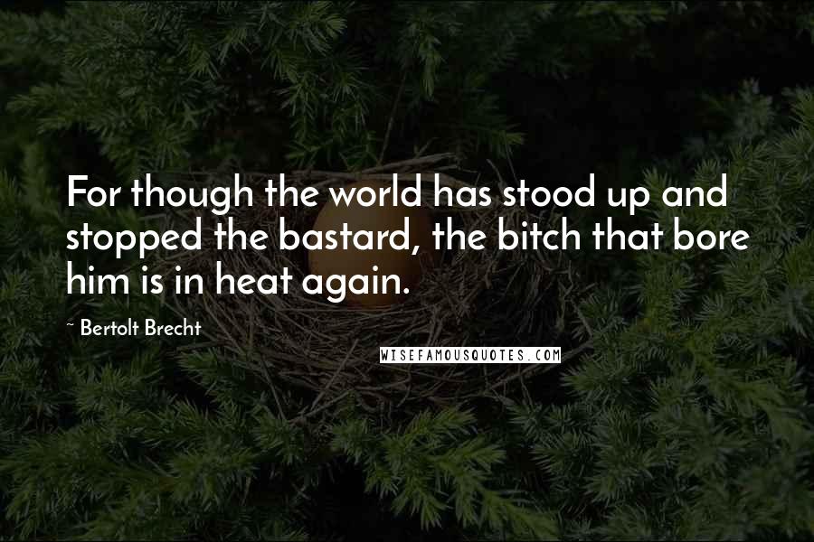 Bertolt Brecht quotes: For though the world has stood up and stopped the bastard, the bitch that bore him is in heat again.