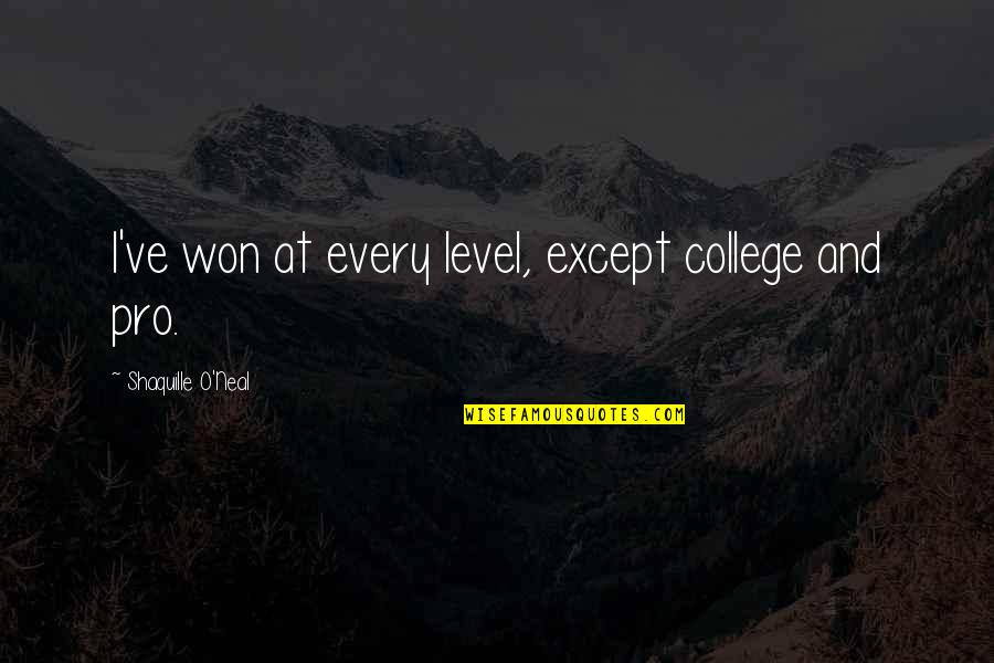 Bertozzi Shoes Quotes By Shaquille O'Neal: I've won at every level, except college and Bertozzi Shoes Quotes By Shaquille O'Neal: I've won at every level, except college and