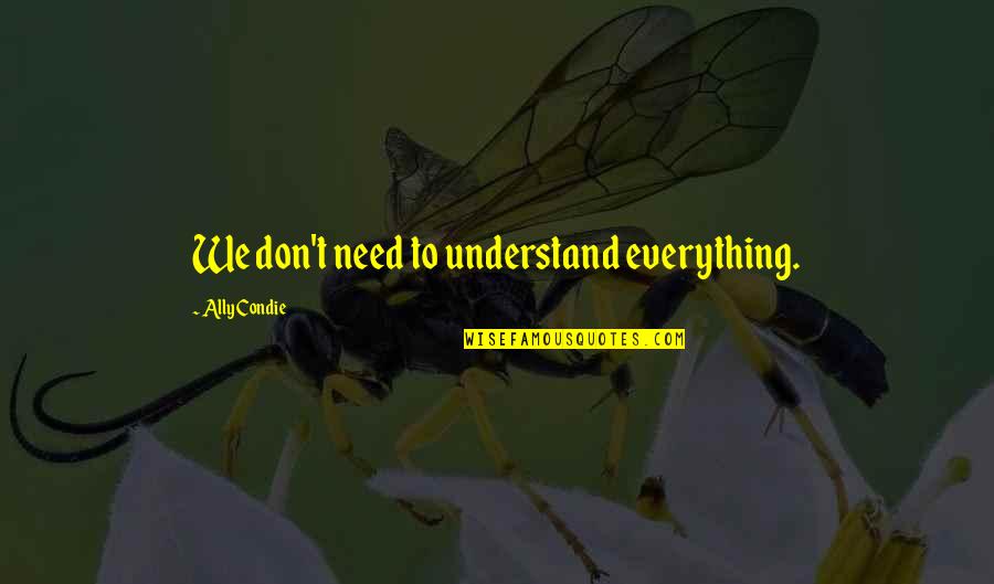 Bertuccis Newington Quotes By Ally Condie: We don't need to understand everything. Bertuccis Newington Quotes By Ally Condie: We don't need to understand everything.