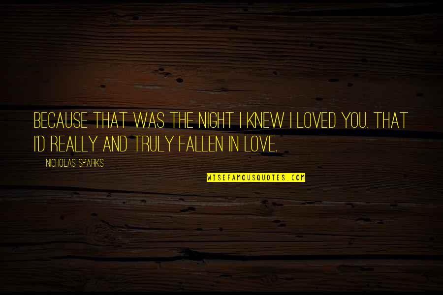 Bertuna Aidala Quotes By Nicholas Sparks: Because that was the night I knew I