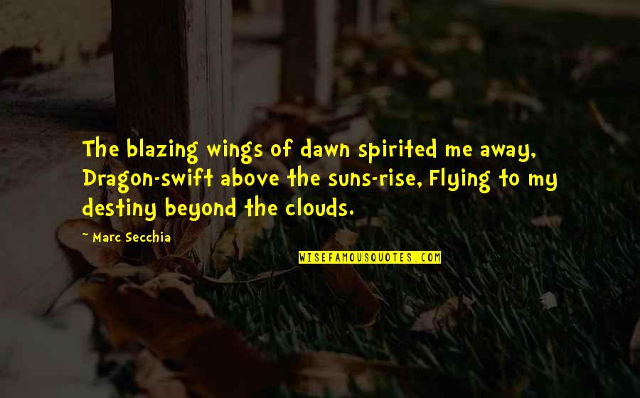 Best Above And Beyond Quotes By Marc Secchia: The blazing wings of dawn spirited me away,