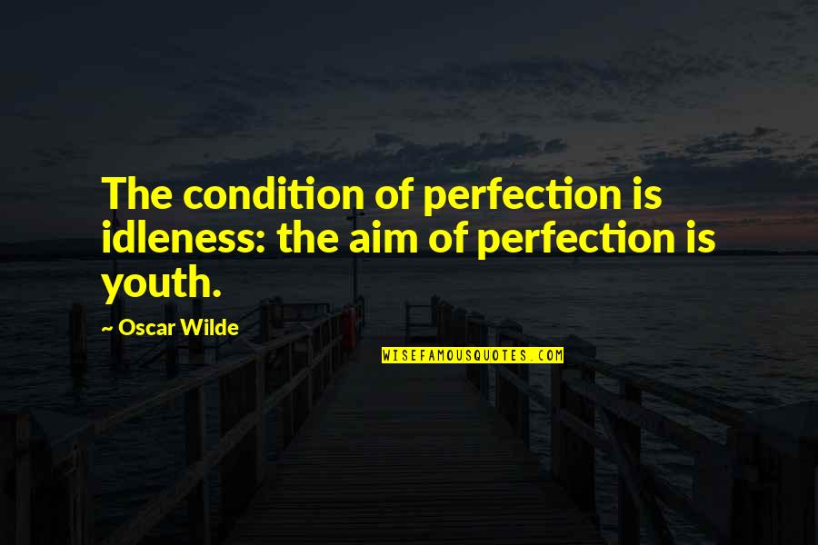 Best Aim Quotes By Oscar Wilde: The condition of perfection is idleness: the aim