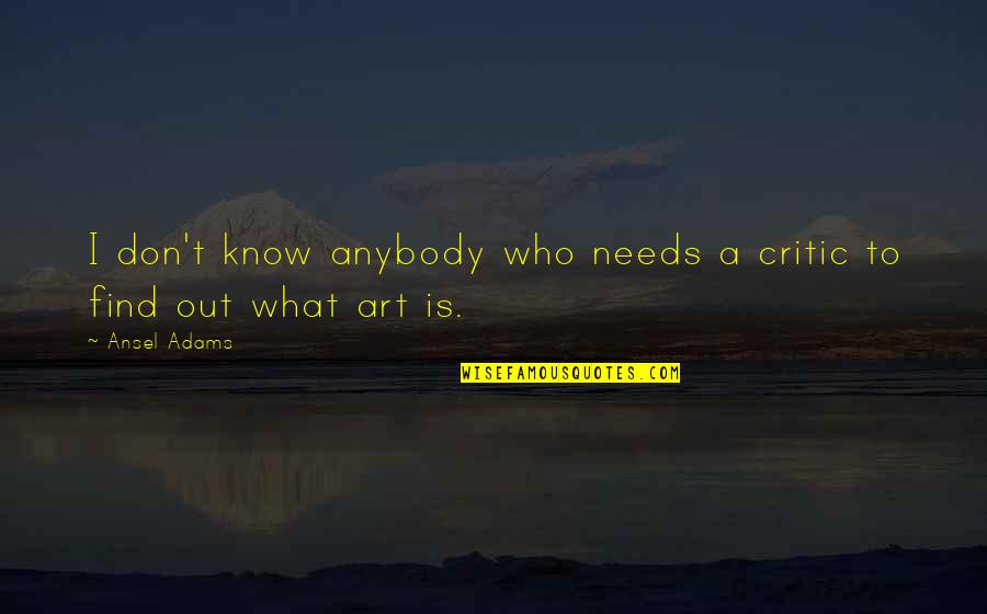 Best Art Critic Quotes By Ansel Adams: I don't know anybody who needs a critic