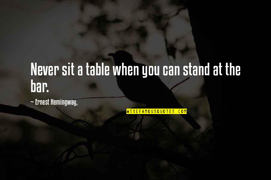 Best Bar Quotes By Ernest Hemingway,: Never sit a table when you can stand Best Bar Quotes By Ernest Hemingway,: Never sit a table when you can stand